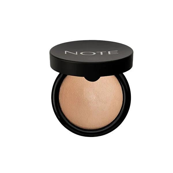 Note Cosmetics Baked Highlighter Powder: Shimmering Gold Bronze Face Illuminator with Macadamia Oil for Radiant Skin