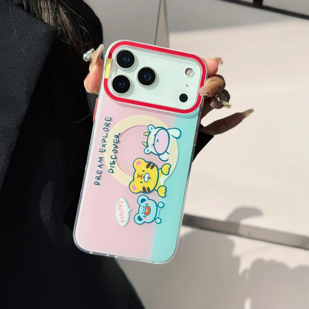 For iPhone 17 13 14 15 16 Pro Max Case Magsafe Happy Dapamine Color Anti-Collision Drop-proof Protective Cover for Summer Girls