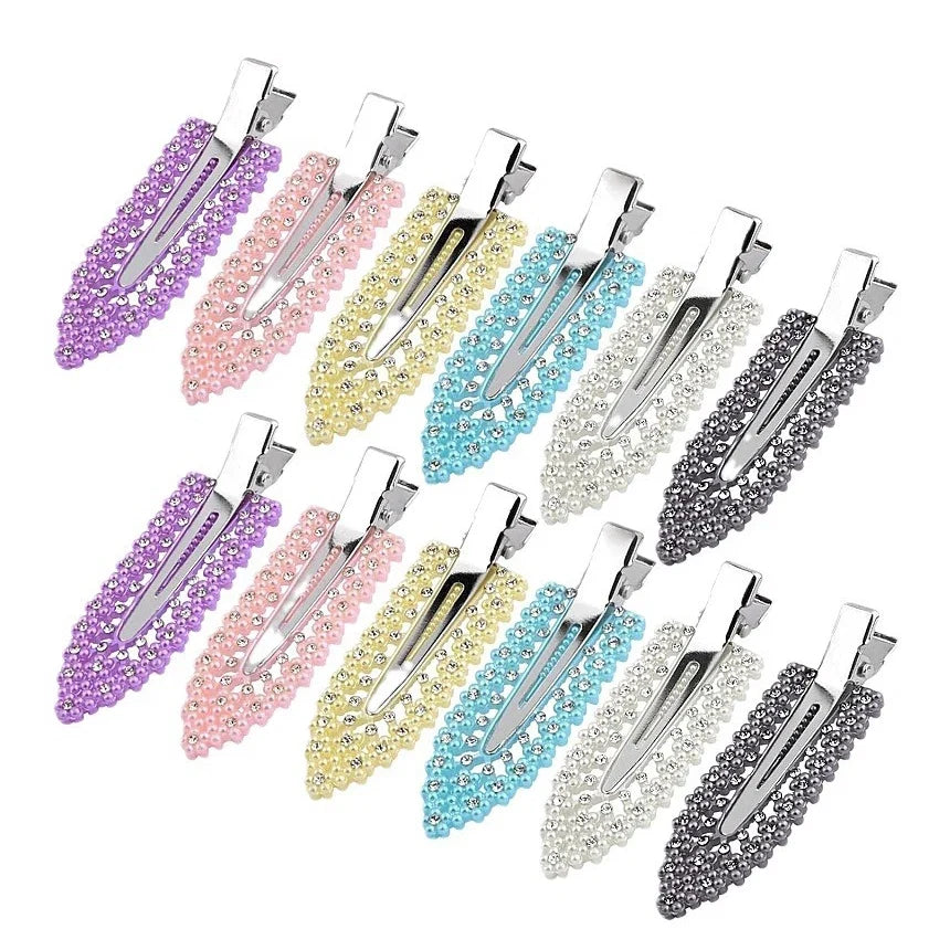 12Pcs Elegant Shiny With Pearls , Imitation Diamonds, Plastic Rhinestone Leaf Hair Clips Solid Romantic Party Hair Decorations