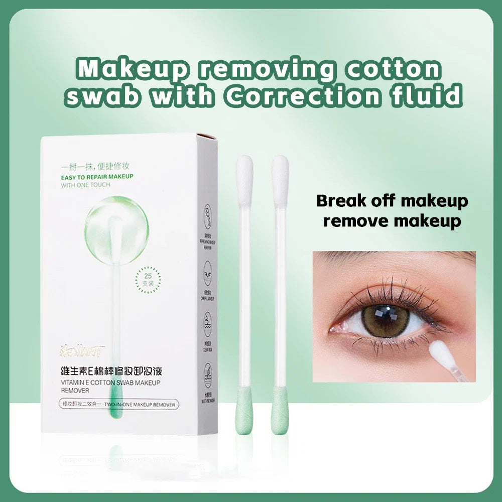 ikAllANT Makeup Remover Cotton Swabs - 25 pieces-Pre-soaked with Cleansing Liquid, Foldable for Instant Use, Beauty Cleaning,