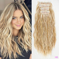 Voluminous Brown-Blonde Clip-In Extensions: 60.96 cm Wavy & Curly Synthetic Hair Set