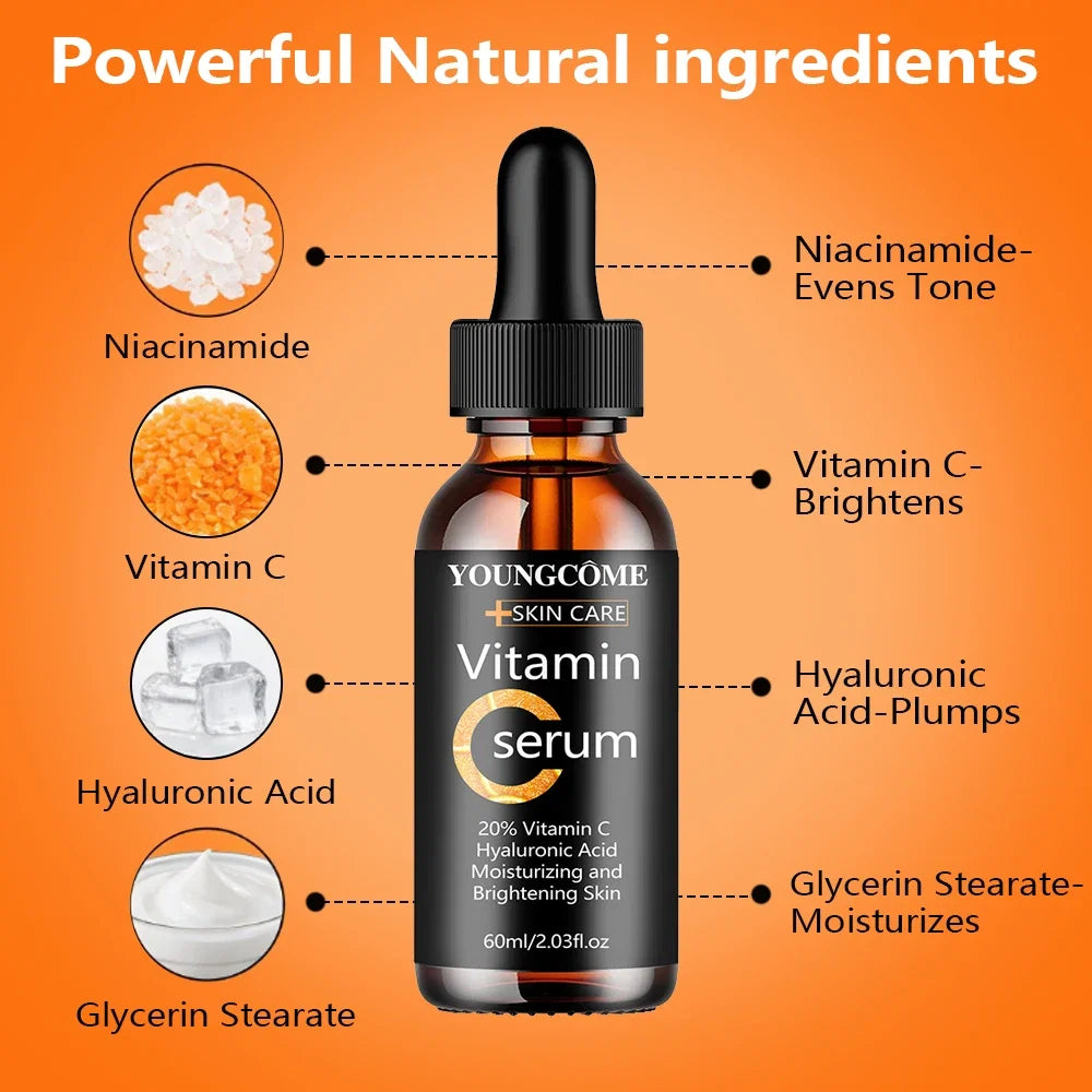 YOUNGCOME Vitamin C Hyaluronic Acid Serum - Daily Hydrating & Radiance-Boosting Facial Essence for All Skin Types 40/60ML