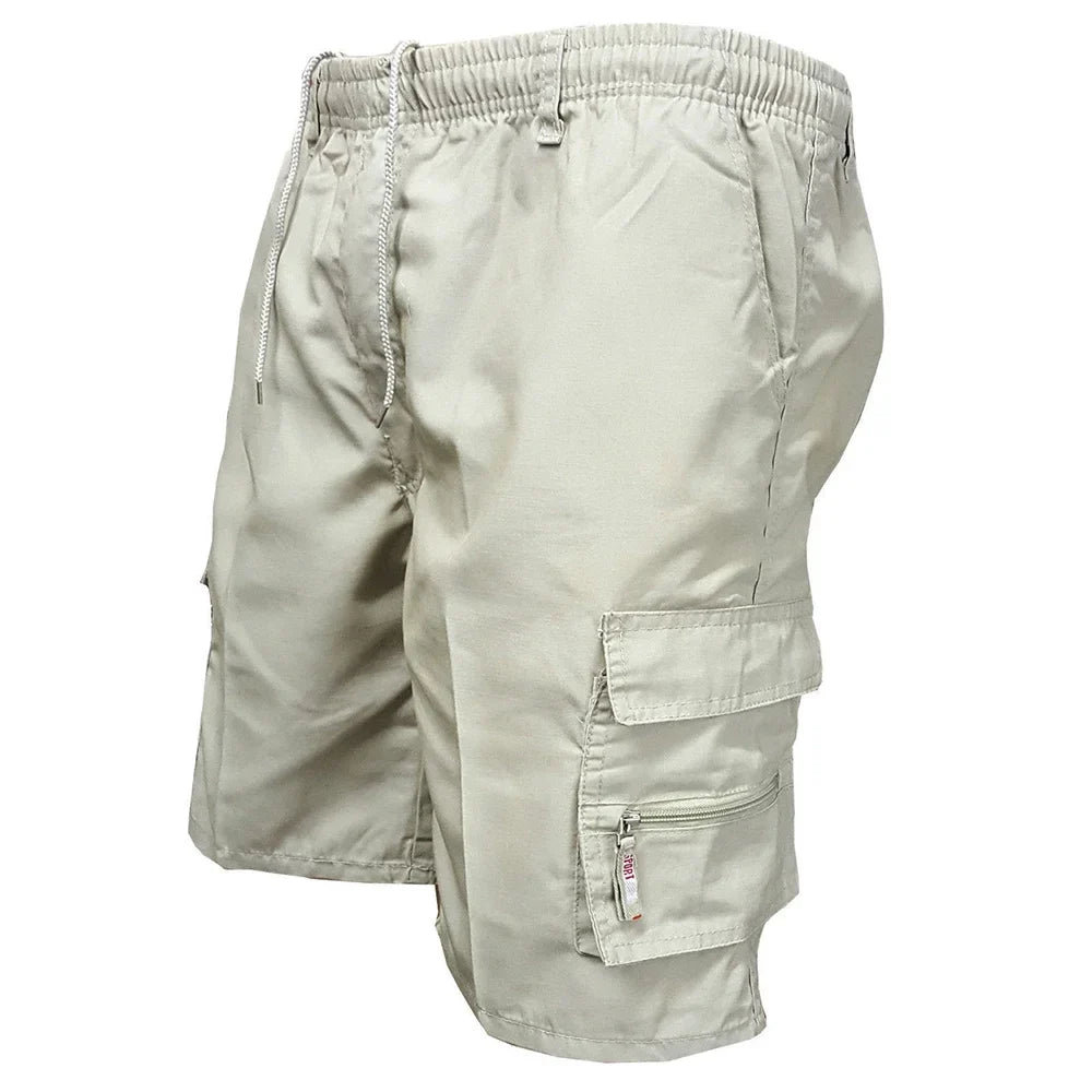 Men's Tactical Shorts Summer Casual Cargo Shorts Knee-length Multi-pockets Elastic Waist Work Hiking Overalls Short Pants Male
