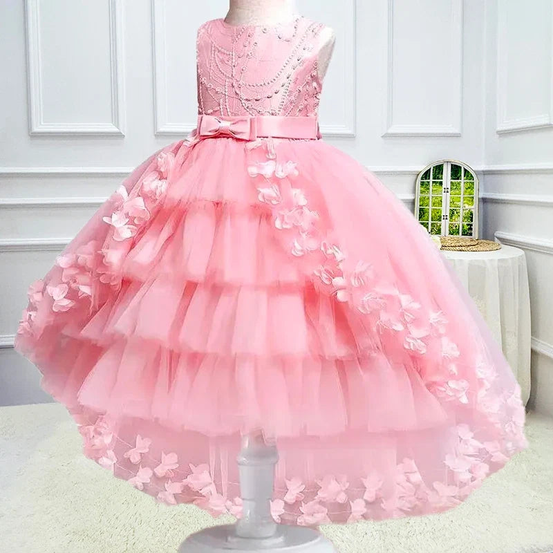 New Year Christmas Party Embroidered Sticker Tailcoat Flower Girl Part Dress