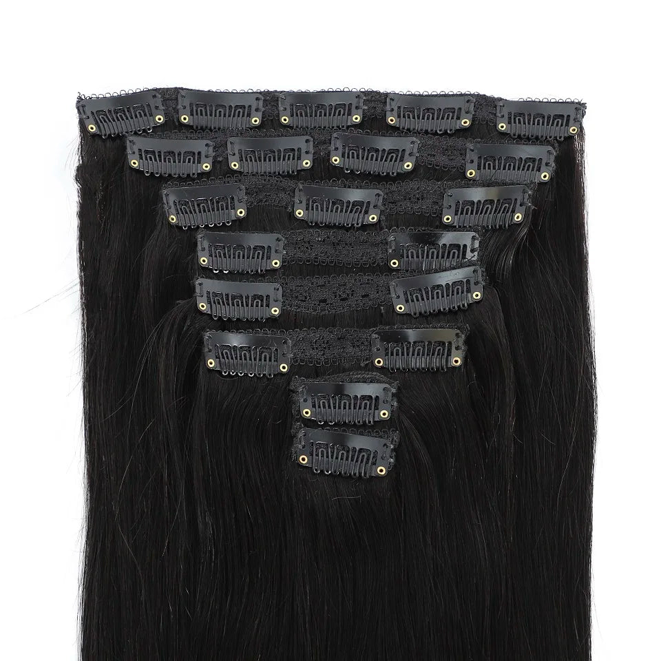 Clip in Hair Extensions Straight Real Human Hair Brazilian Virgin Remy Human Hair Extensions 8pcs with 20 Clips Double Weft for Women Invisible Straight Seamless Clip Ins Hair Extensions Jet Black Natural Soft Silk Straight H