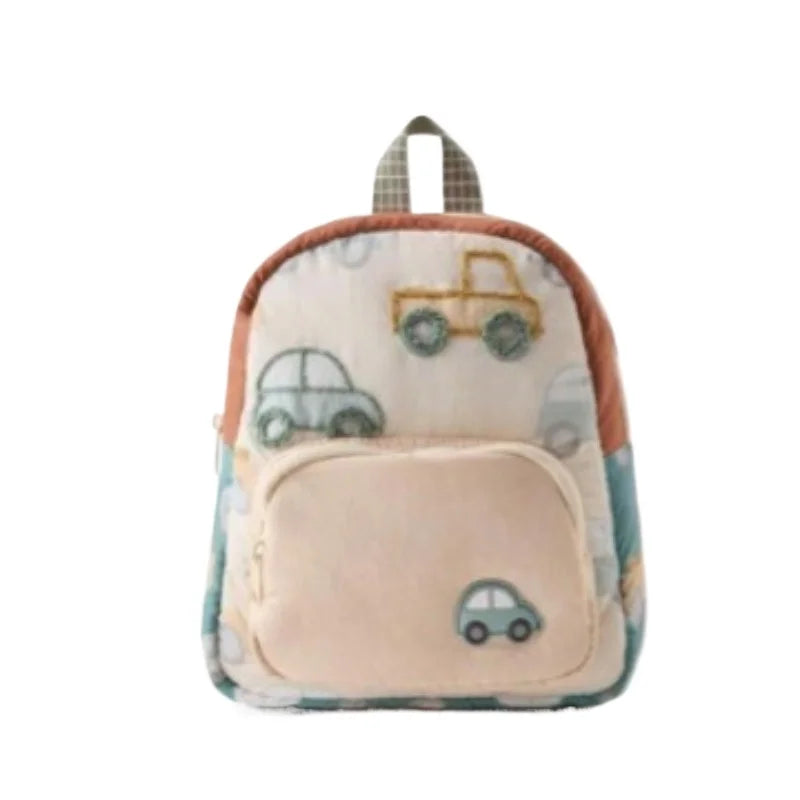 New Stylecartooncar Pattern Embroidered Children's Backpack Fashionable and Versatile Kindergarten School Bag for Boys and Girls