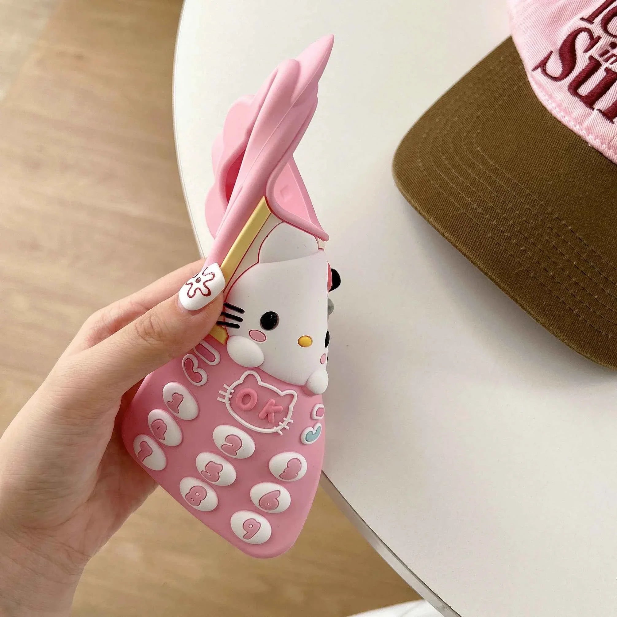 Cute 3D Telephone Hello Kitty Phone Case for iPhone 17 16 15 14 13 Pro Max Plus 17 Pro Cartoon Soft Silicone Cover with Lanyard