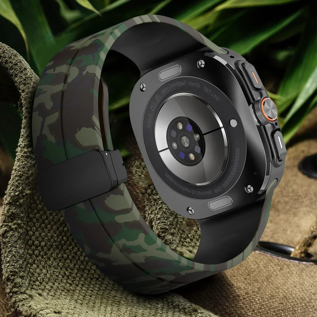 Camouflage Band for Samsung Galaxy Watch Ultra 47mm Silicone Magnetic Bracelet for Galaxy Watch 7 Ultra Replacement Watchband