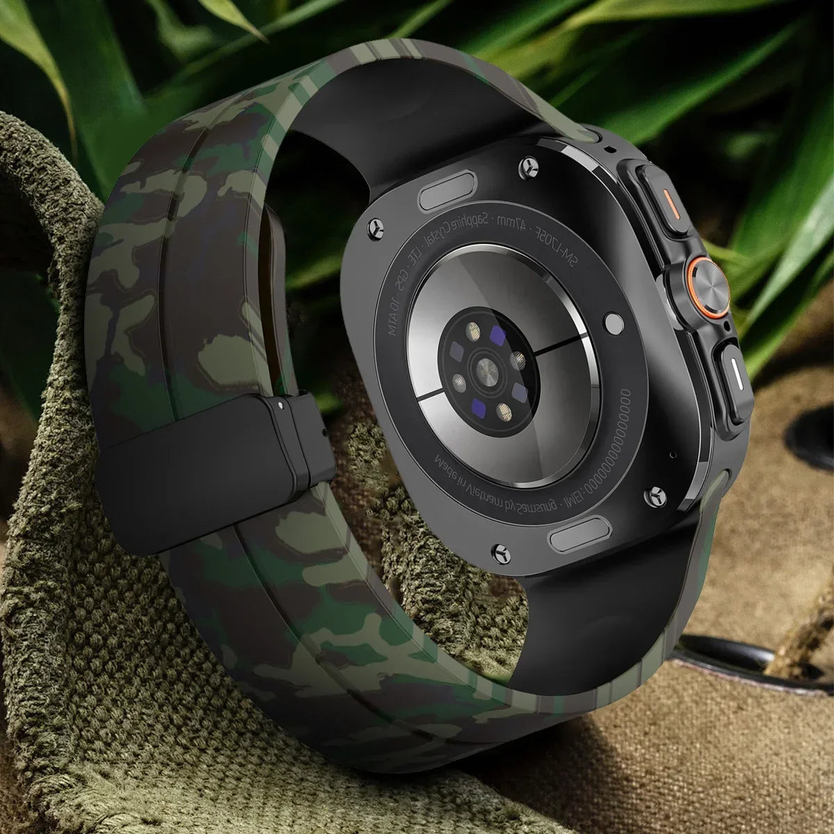 Camouflage Band for Samsung Galaxy Watch Ultra 47mm Silicone Magnetic Bracelet for Galaxy Watch 7 Ultra Replacement Watchband
