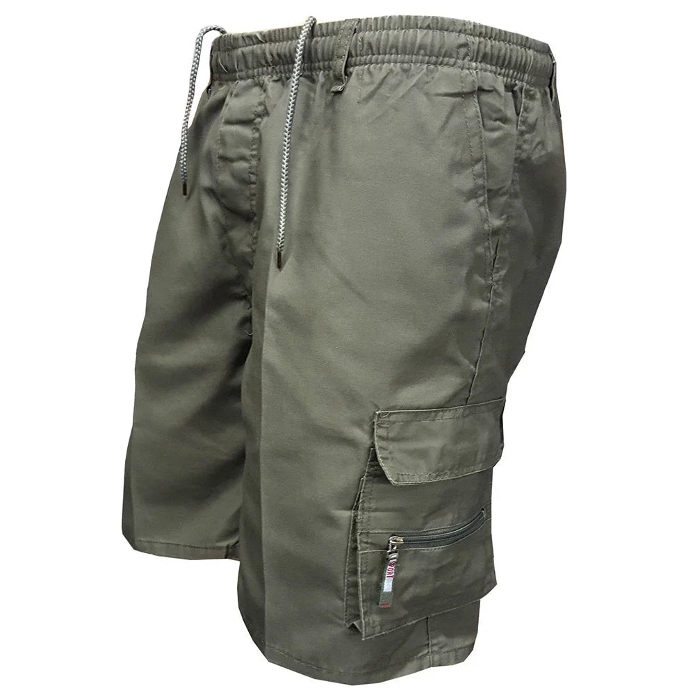 Men's Tactical Shorts Summer Casual Cargo Shorts Knee-length Multi-pockets Elastic Waist Work Hiking Overalls Short Pants Male