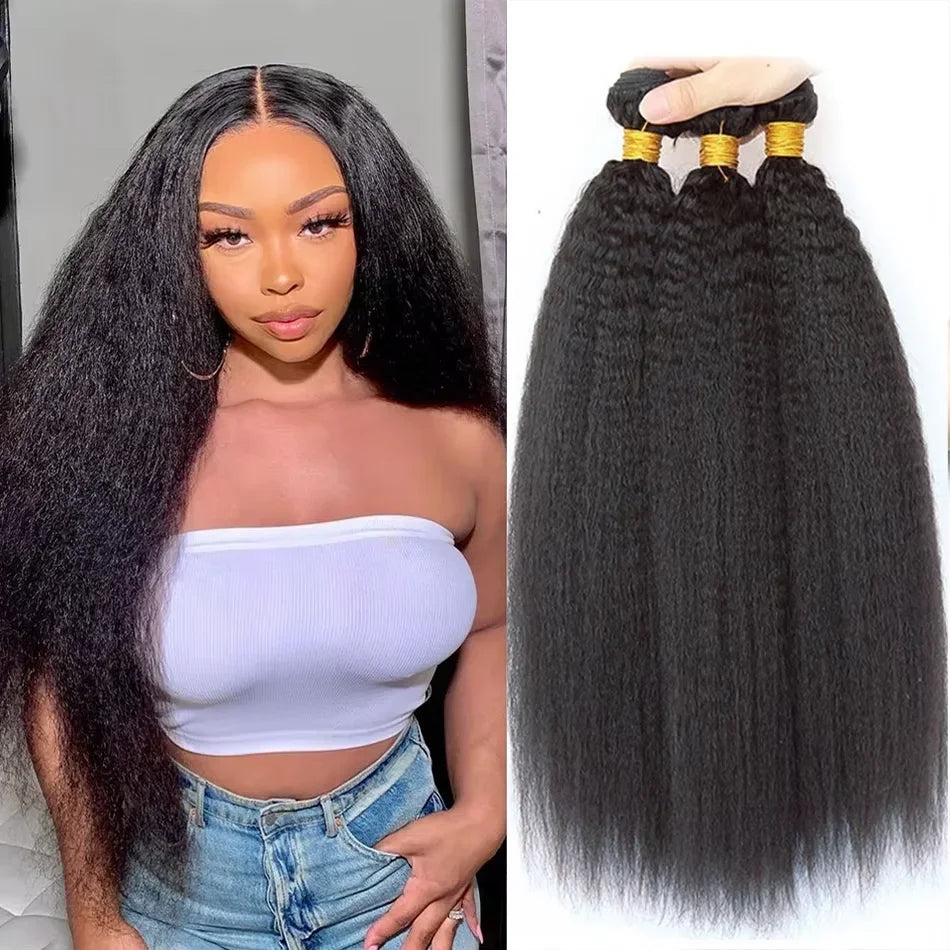 28 30 inch Kinky Straight Human Hair Bundles Brazilian Raw Virgin Hair Weave 3 4 Bundles For Women Sew In Quick Hair Extensions