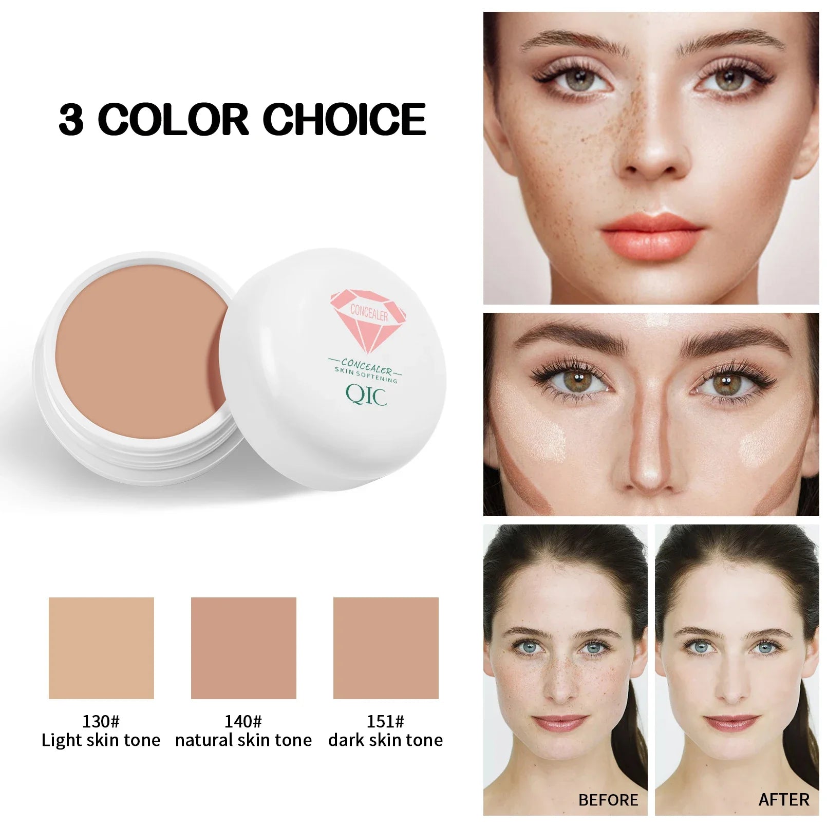 QIC Waterproof & Sweatproof Concealer Cream - Tattoo coverage, Long-Lasting Foundation, Natural,Full coverage, All Skin Types
