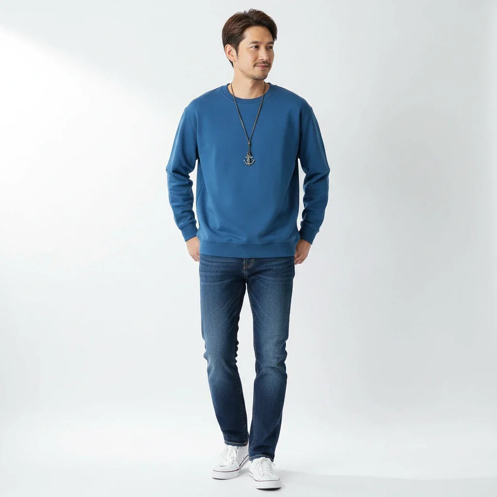 Aflczyu Men’s Tatting Sweatshirt - O-Neck, Full Sleeve, Solid Pattern, Regular Fit, Casual Style, Standard Thickness, Spring & Autumn Wear