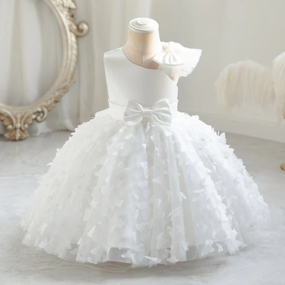 Butterfly Baby Girls White Baptism Party Dress Infant Bow Dresses