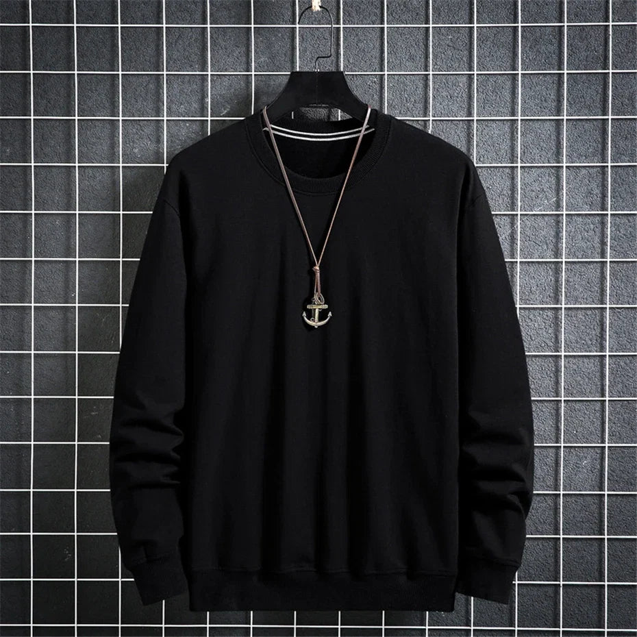 Aflczyu Men’s Tatting Sweatshirt - O-Neck, Full Sleeve, Solid Pattern, Regular Fit, Casual Style, Standard Thickness, Spring & Autumn Wear