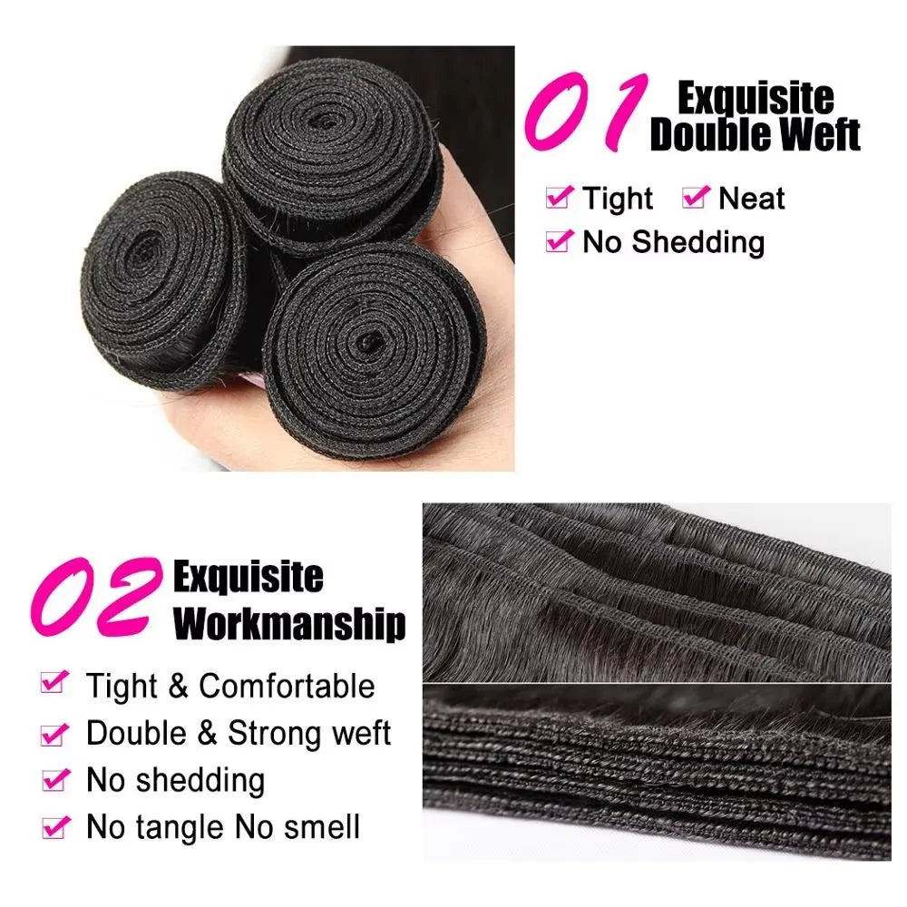28 30 inch Kinky Straight Human Hair Bundles Brazilian Raw Virgin Hair Weave 3 4 Bundles For Women Sew In Quick Hair Extensions