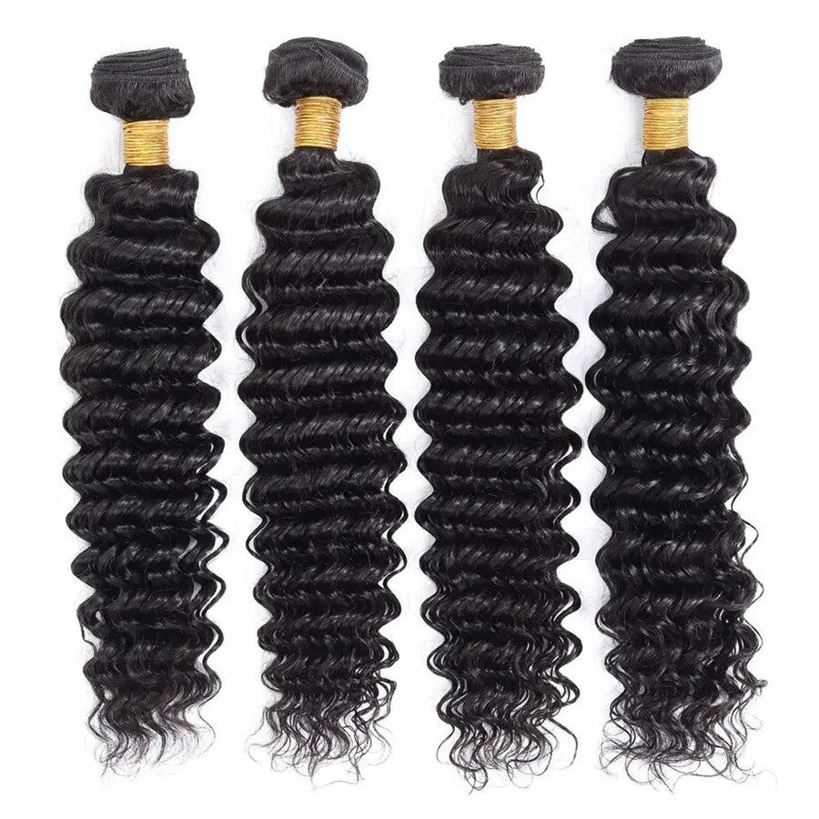 Deep Wave Raw Bundles Human Hair Brazilian Virgin Hair Weave Bundles 3/4Pcs Double Weft Natural Black 14-32 Inch Bundles Human Hair Extensions
