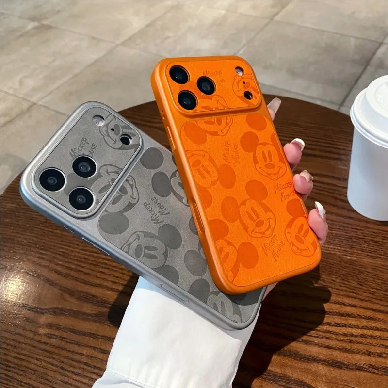 Disney 3D Embossed Mickey Leather Phone Case for iPhone 17/16/15/14/13 Pro Max