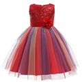 Sequins Girls Dress Summer Flower Fashion Rainbow Mesh Little Princess Dresses