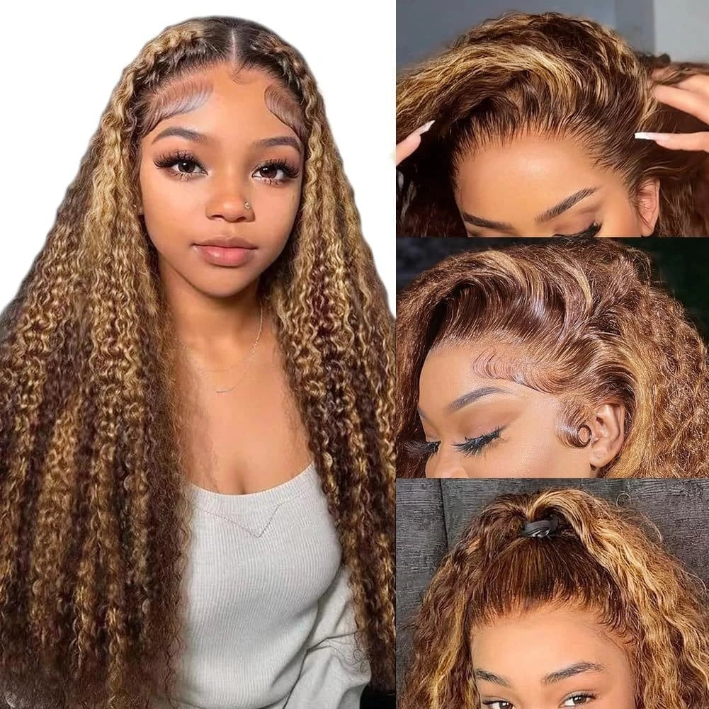 28 30Inch Highlight Wig Human Hair Honey Blonde Brown Lace Front Wigs Deep Curly Human Hair Wig Wave 13x4 Lace Frontal Wigs 200