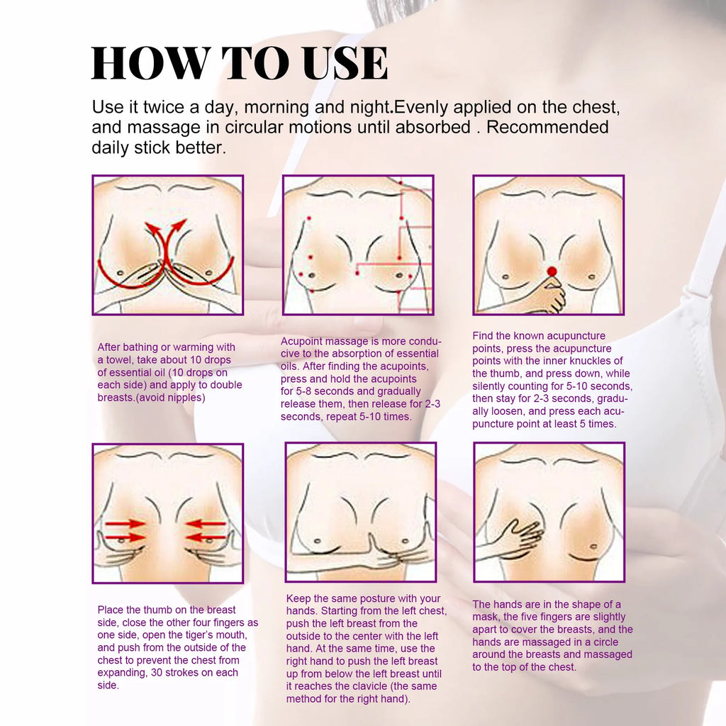 EELHOE Breast Enlargement Oil Breast Growth Hormone Strengthen Skin Elasticity Moisturizing Skin Care Body Firming Massage Oil