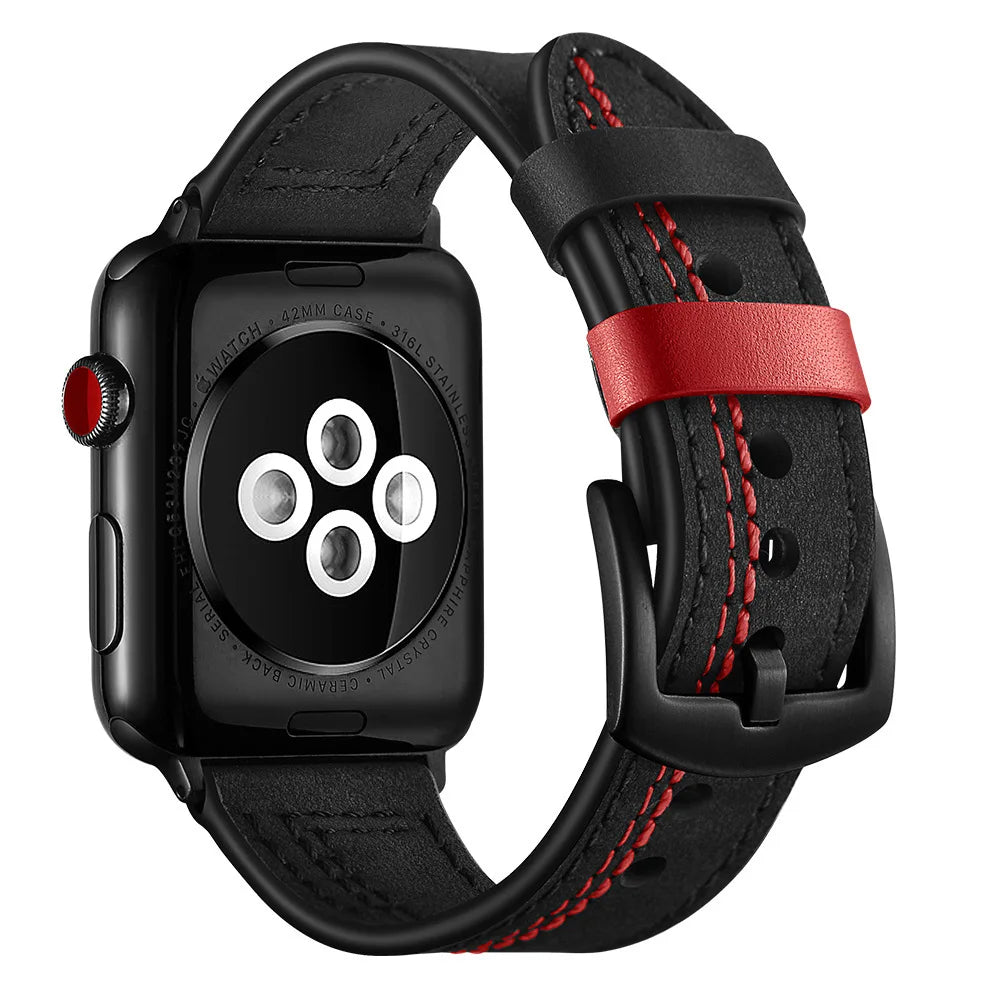 Leather Watchband for Apple Watch Series 9 8 7 6 SE 5 4 3 2 1 Durable Design Strap for iWatch Band 40mm 42mm 44mm 45mm 49mm 38mm