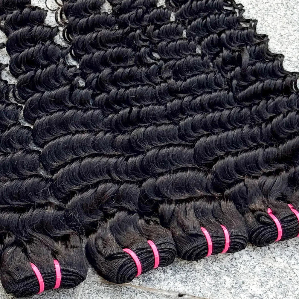 Deep Wave Bundles Natural Color 100% Human Hair Bundles Hair Weave Extension Deep Curly Bundles for Black Women 100g/Bundle