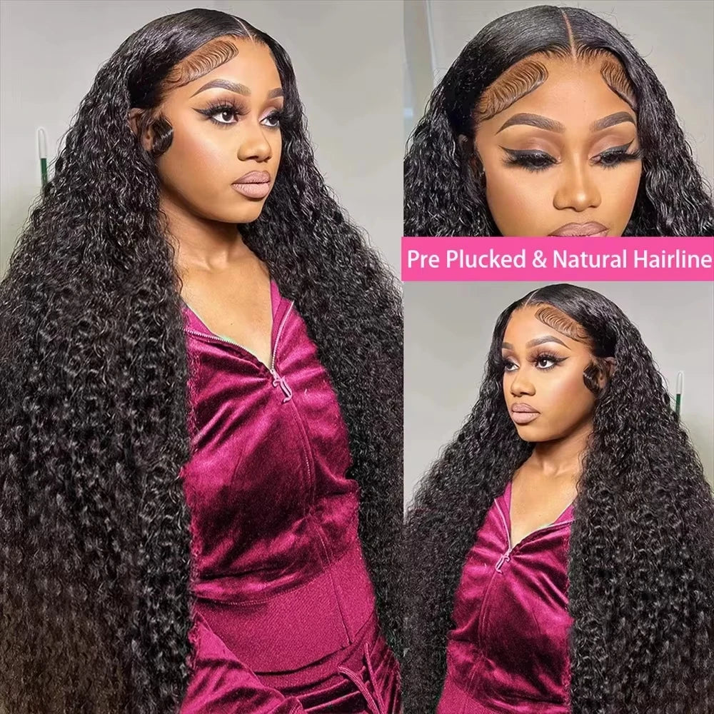 40 Inch 250% Natural Black Deep Wave Remy Human Hair Wigs 13x6 Lace Front Human Hair Wigs Transparent 13x4 HD Lace Frontal Pre Plucked 5x5 Glueless Curly Thick Ends