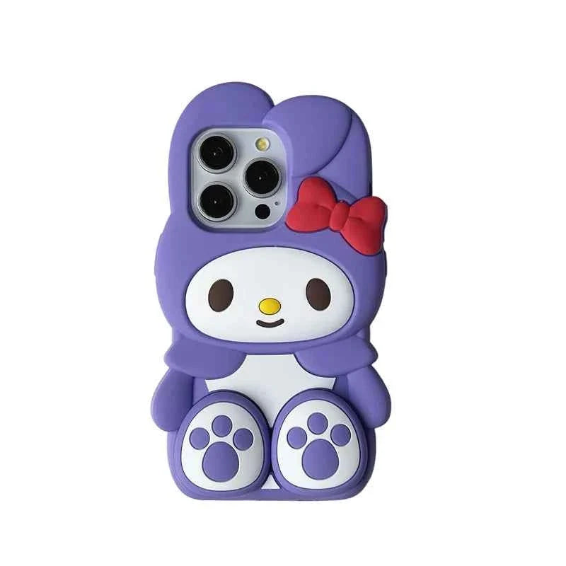 Cute 3D Cartoon Stand Holder Silicone Phone Case For iPhone 16 15 14 13 12 Pro Max Plus Soft Cover