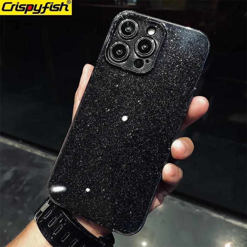 Original Luxury Black Glitter Case For iPhone 16 Pro 15 11 12 13 14 Pro Max XR XS SE 7 8 Plus Soft TPU Shockproof Silicone Cover