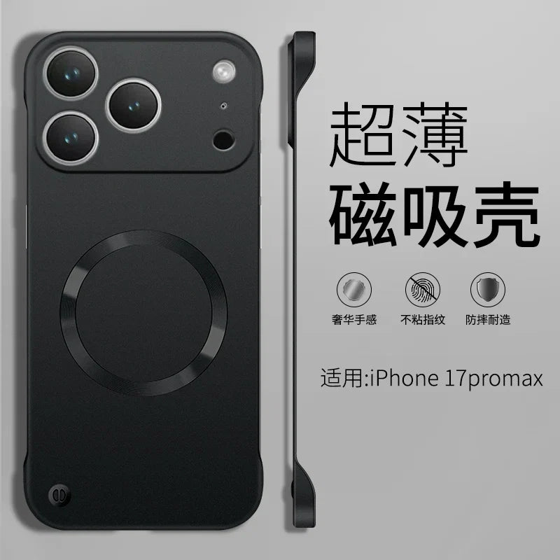 For Iphone 17 Pro Max Metallic Paint Frameless Ultra Thin Hard PC Case for Iphone 17 Air 17Pro Magnetic Magsafe Protect Cover