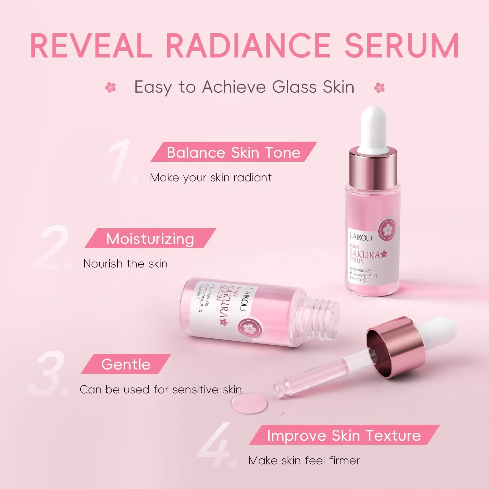 LAIKOU Sakura Face Serum  Wrinkle Essence Brightening Essence Shrink Pores Moisturizing Skin Care 17ml or 30ml