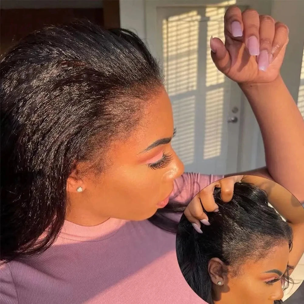 250% Density Kinky Straight Wig Made from Human Hair Featuring a 13X4 HD Lace Front Ideal for Women This Glueless Frontal Wig