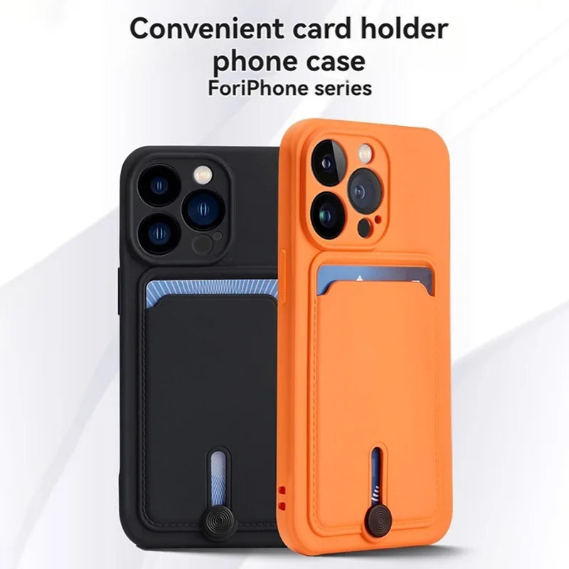 Mobile phone case card slot  for iphone 16 15 14 13 12 11 pro max mini plus silicone  soft tpu Credit card  bag cover case