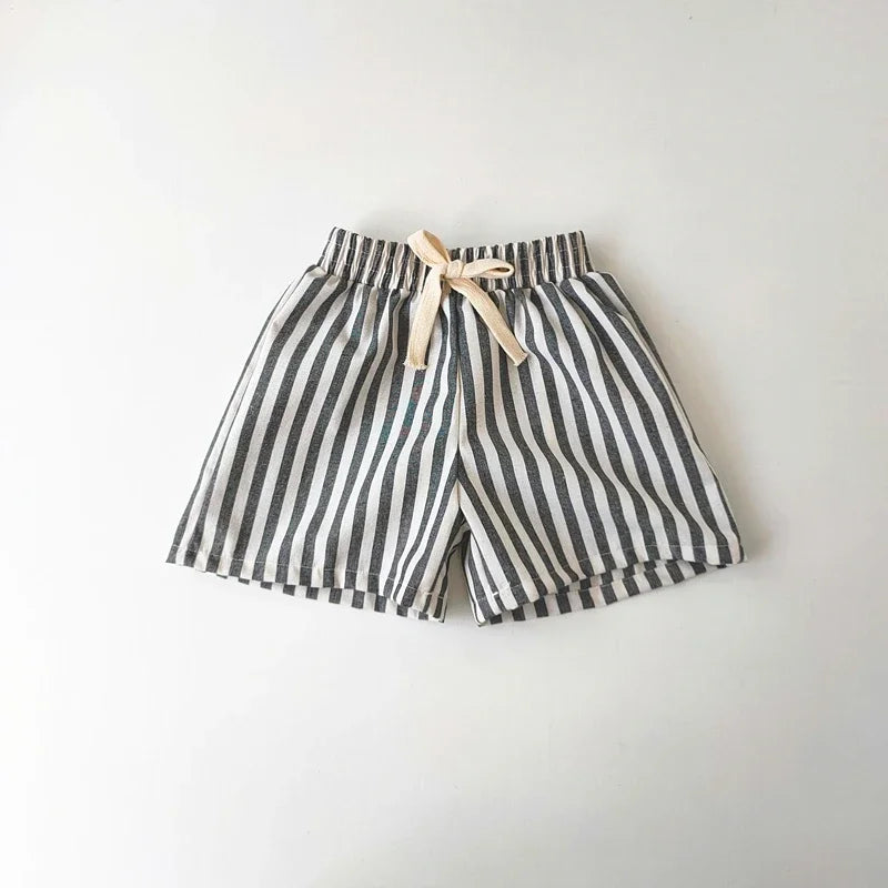 Spring Summer Boys Striped Loose Pants Baby Girl Vintage Casual Linen Cotton Harlan Pants Kids Lace-up Pant Children Clothing