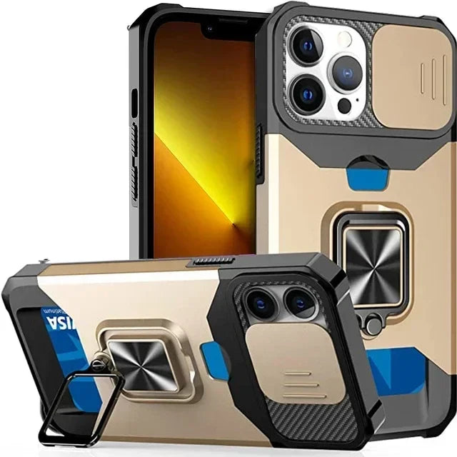 Case For iPhone 16 15 14 13 12 Pro Max Plus 8 7 Plus Mini SE Heavy Duty Protection With Sliding Camera Cover And Card Clip Cover