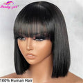 100% Human Hair Wig With Bangs Brazilian Straight Bangs Bob Wigs Full Machine Made Wig For Women Short Bob Wigs 8-16Inch