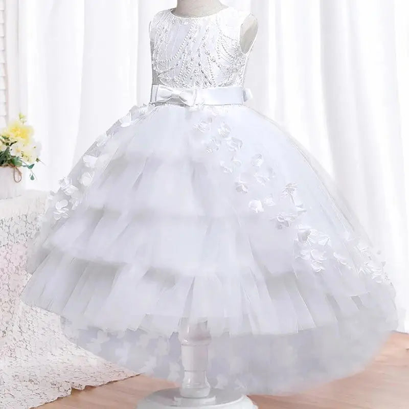 New Year Christmas Party Embroidered Sticker Tailcoat Flower Girl Part Dress