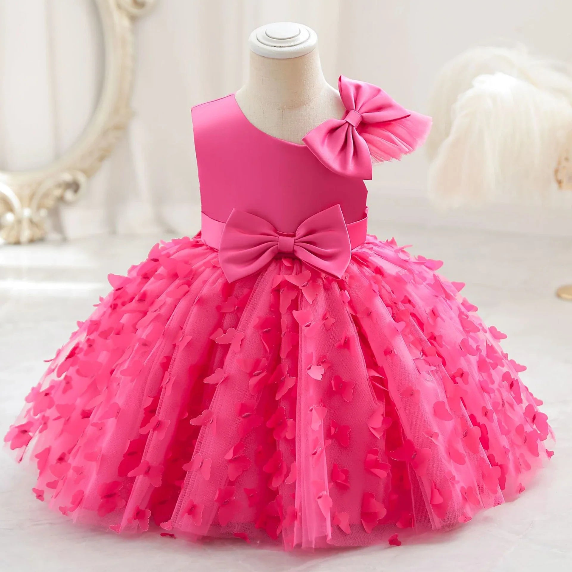 Butterfly Baby Girls White Baptism Party Dress Infant Bow Dresses