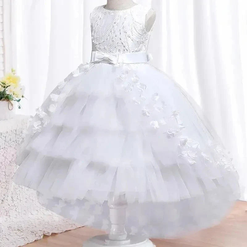 New Year Christmas Party Embroidered Sticker Tailcoat Flower Girl Part Dress