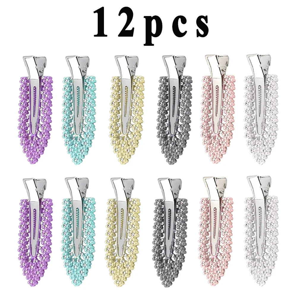 12Pcs Elegant Shiny With Pearls , Imitation Diamonds, Plastic Rhinestone Leaf Hair Clips Solid Romantic Party Hair Decorations