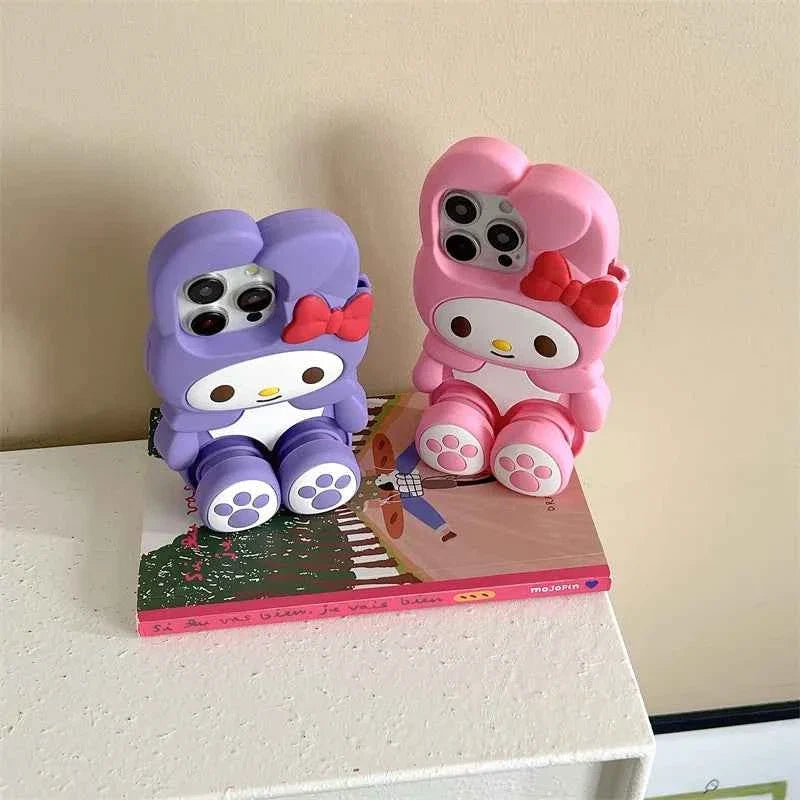 Cute 3D Cartoon Stand Holder Silicone Phone Case For iPhone 16 15 14 13 12 Pro Max Plus Soft Cover