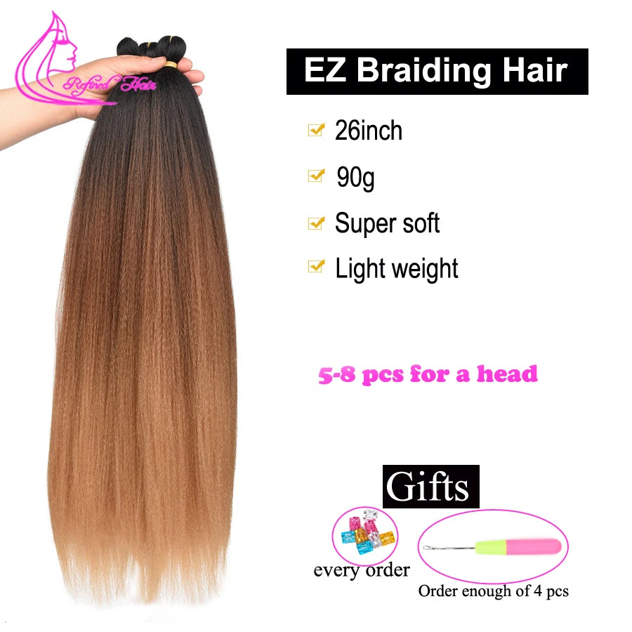Easy Braiding Hair 26 inch long Jumbo Braids Yaki Straight Crochet Synthetic Ombre Hair Extensions Low temperature Fiber 90g/ pc