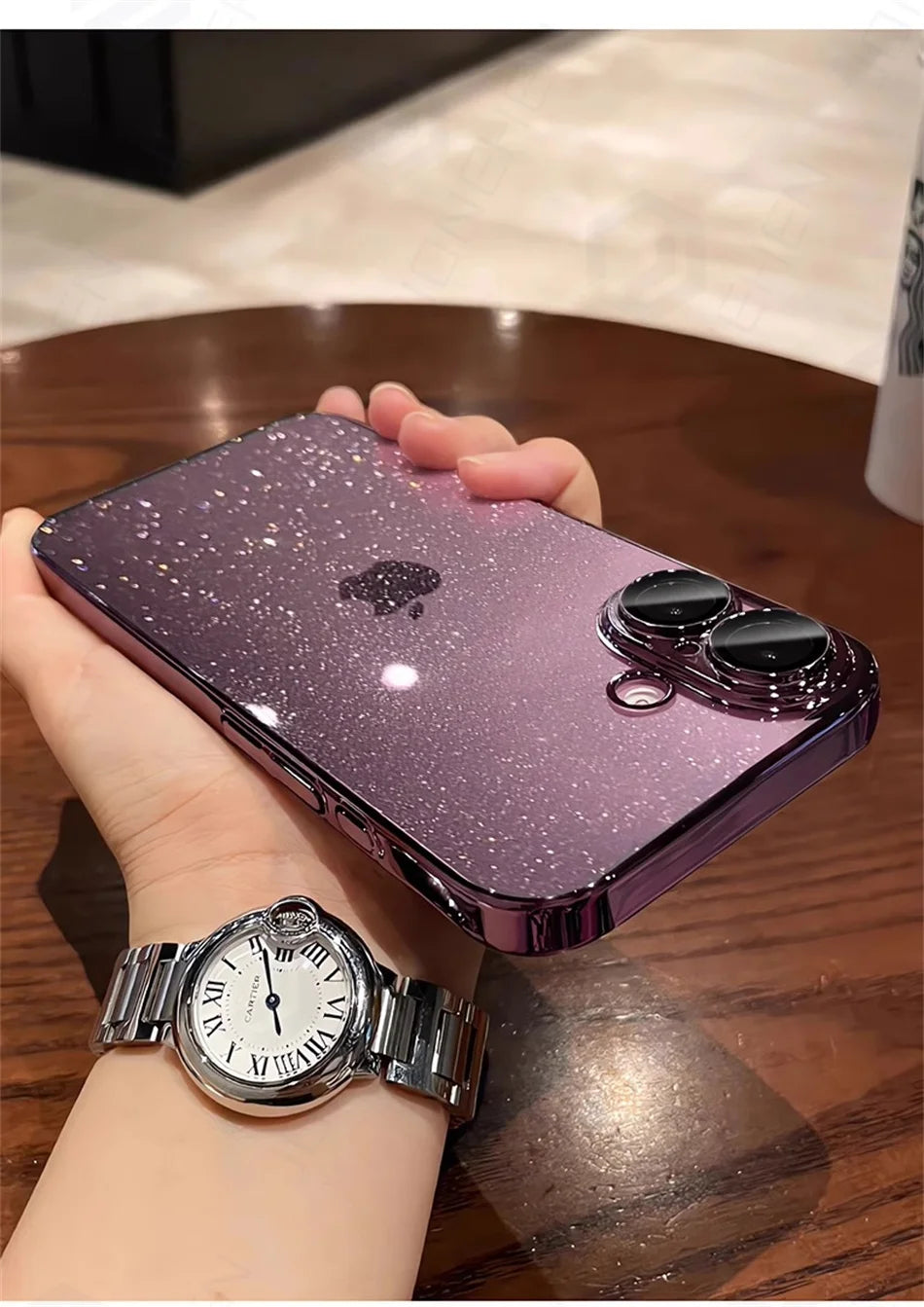 Luxury Bling Glitter Clear Slim Case For iPhone 16 15 14 13 12 Pro Max Shockproof  Plating Bumper Desert Gold Transparent Cover