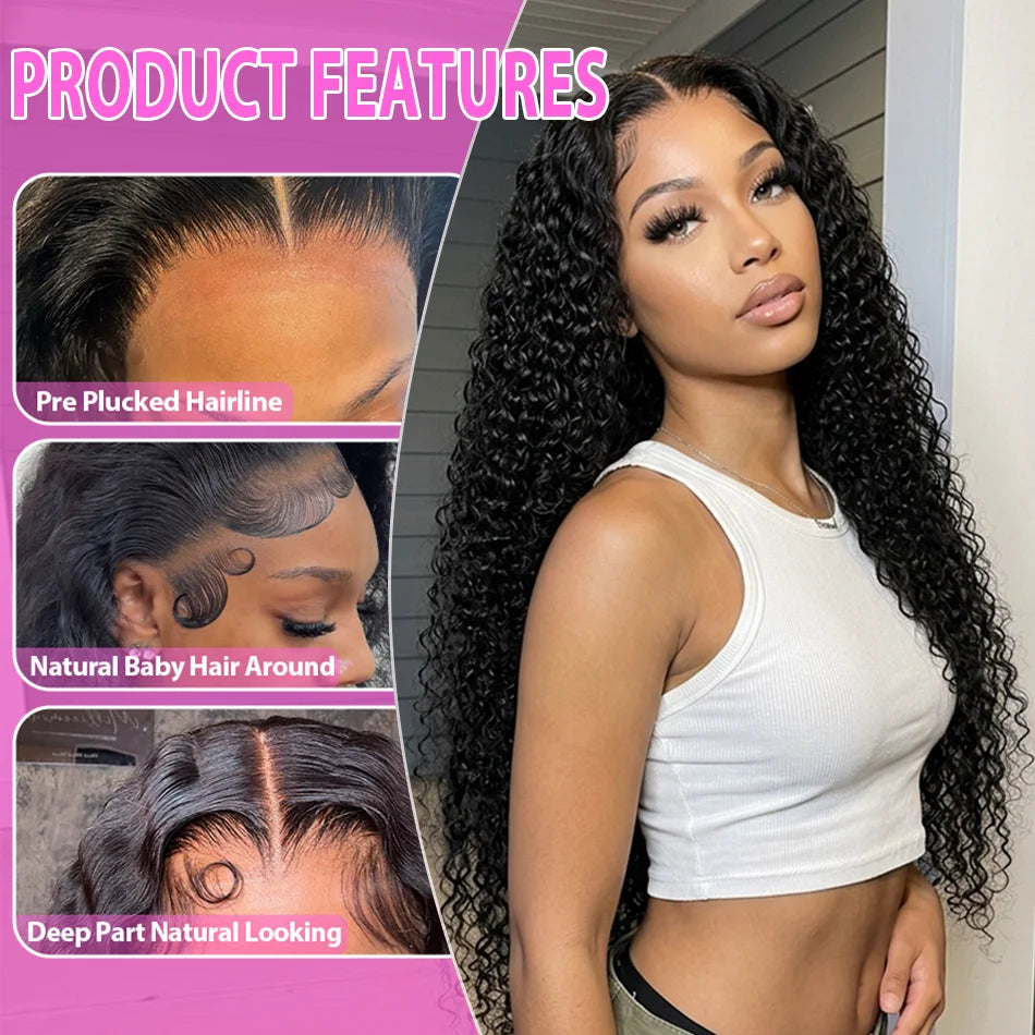 40 Inch 250% Natural Black Deep Wave Remy Human Hair Wigs 13x6 Lace Front Human Hair Wigs Transparent 13x4 HD Lace Frontal Pre Plucked 5x5 Glueless Curly Thick Ends