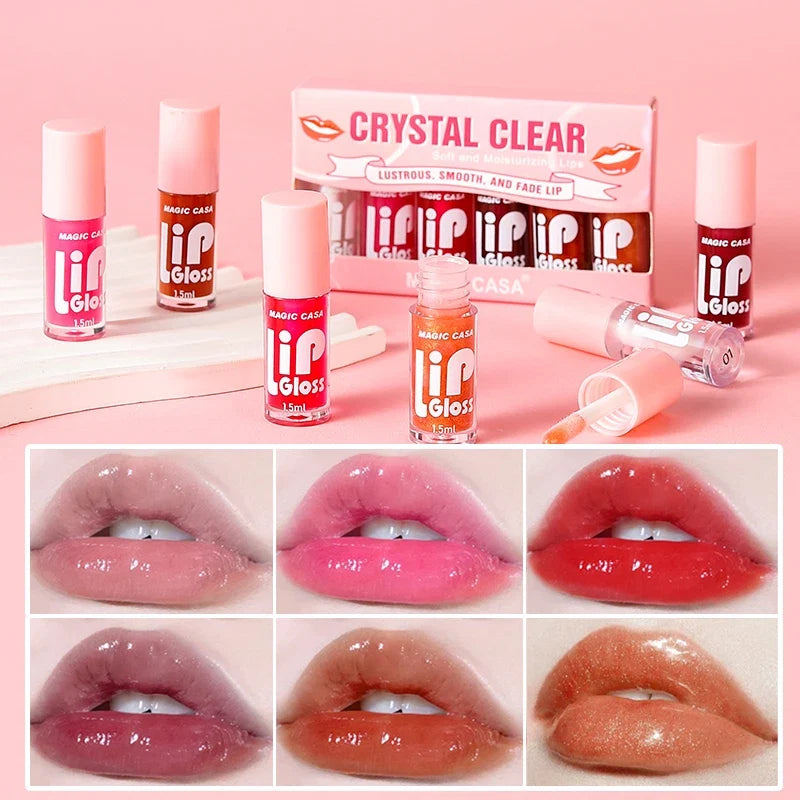 MAGIC CASA 6-Piece Set Water-Gloss Jelly Lip Oil - Plumping, Hydrating, Makeup Base, Long-Lasting Moisture