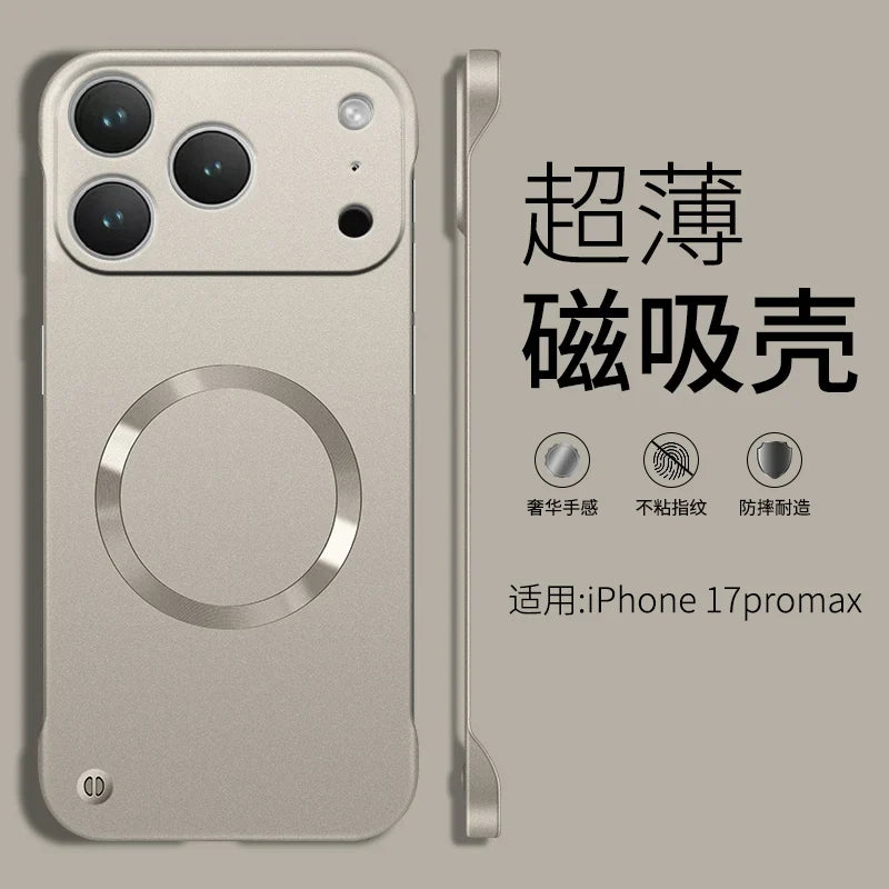 For Iphone 17 Pro Max Metallic Paint Frameless Ultra Thin Hard PC Case for Iphone 17 Air 17Pro Magnetic Magsafe Protect Cover