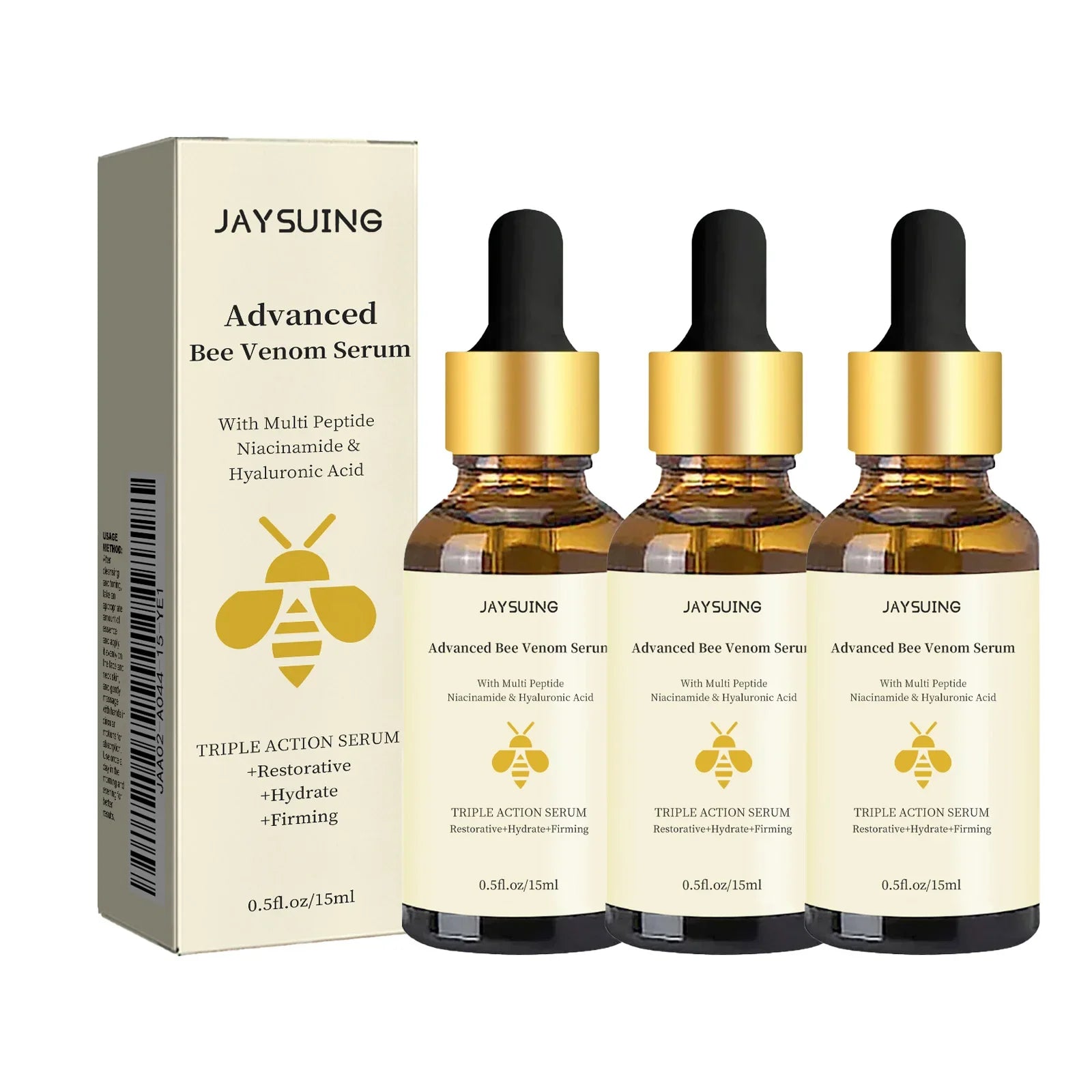1/2/3pcs Bee Venom Facial Serum Face Essence Wrinkle Reduction Skin Tightening Natural Collagen Booster Hyaluronic Acid  Essence