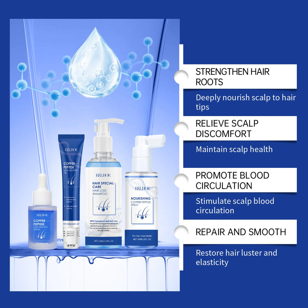 EELHOE Hyaluronic Acid Complete Hair Care Kit Anti Breakage Smoothing Soft Hair Deep Conditioning Castor Oil Hair Growth Serum