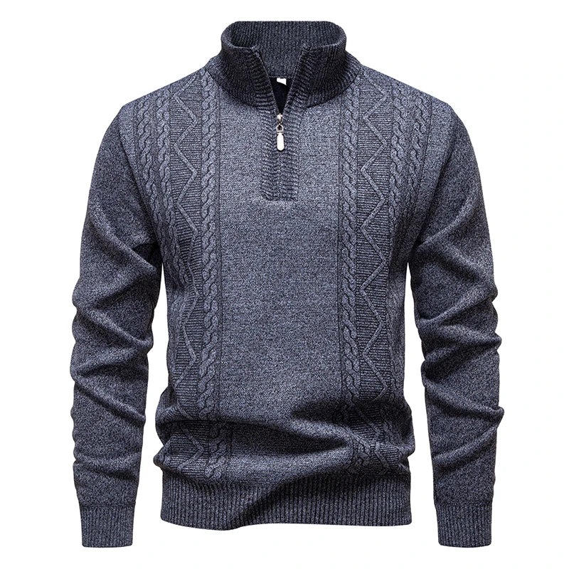 Winter Fleece-Lined Stand Collar Half-Zip Pullover Knitted Sweater for Men,Multi-Color Versatile Casual  Men's Knit Sweater